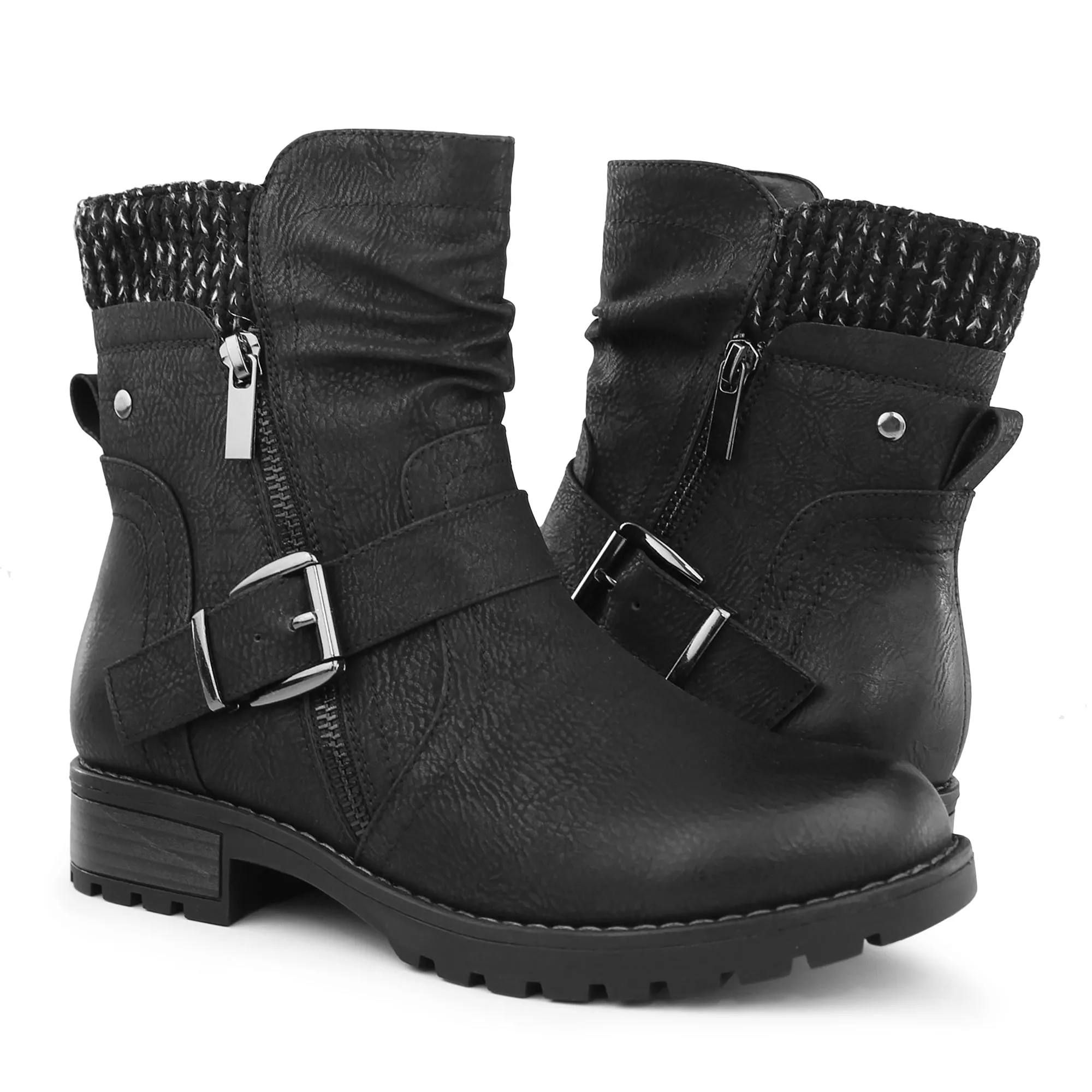 Women's Combat Boots Fashion Side Zipper Buckle Ankle Booties