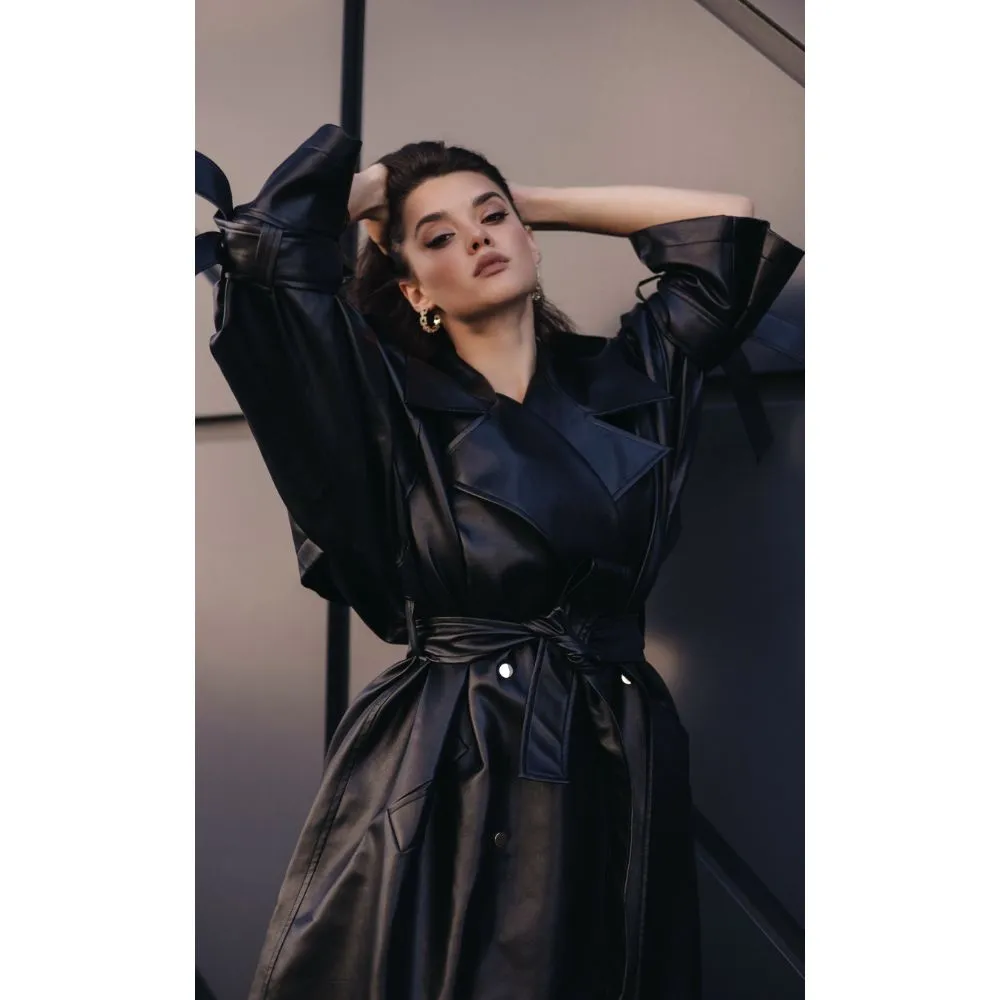 Women's Long Leather Trench Coat | KC Leather Signature Range - Sugar