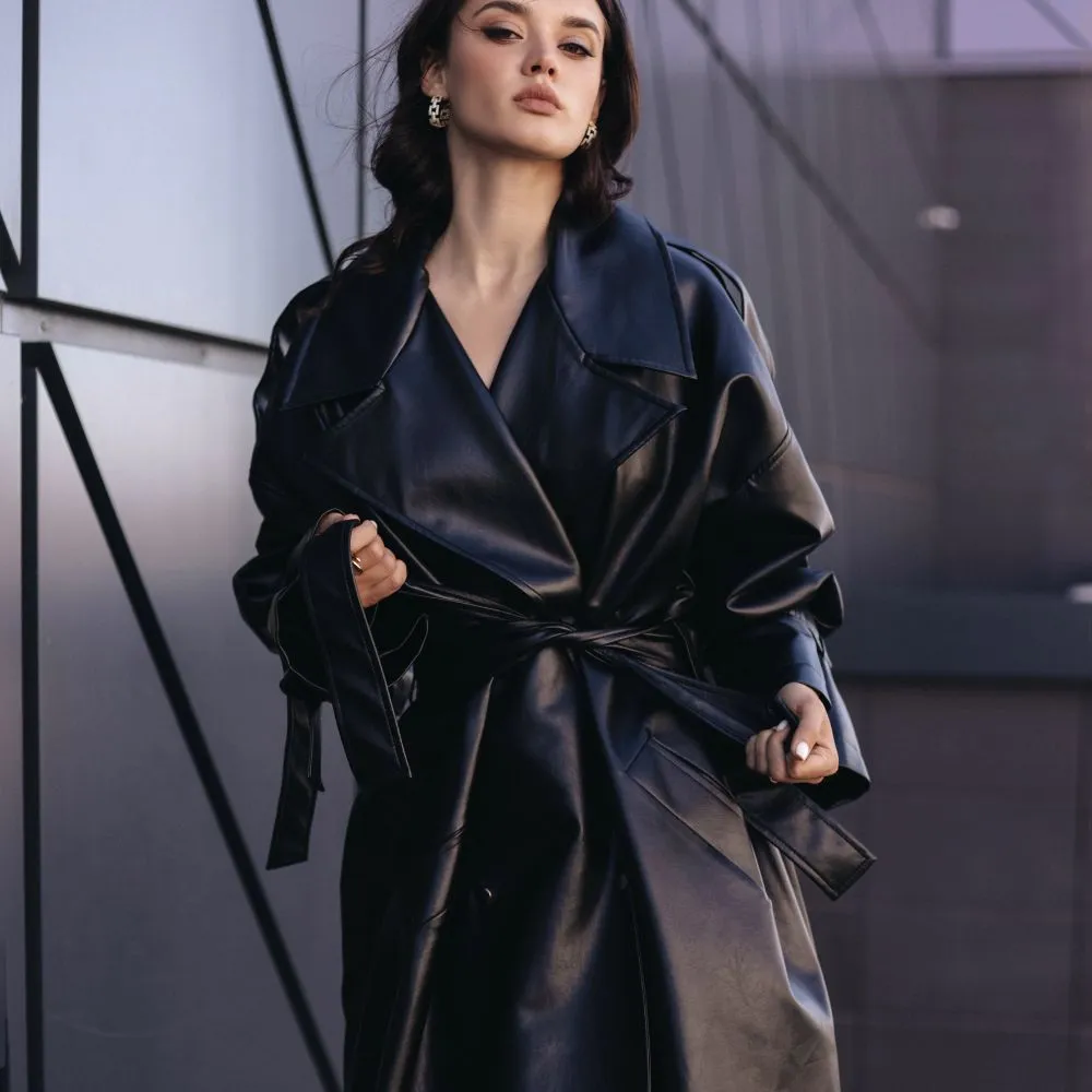 Women's Long Leather Trench Coat | KC Leather Signature Range - Sugar