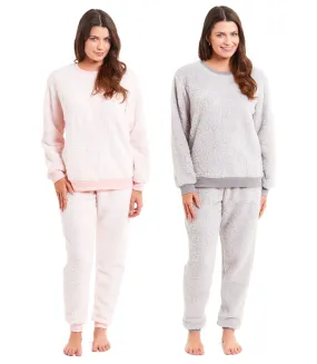 Women's Super Soft Teddy Fleece Pyjama Set Warm Cozy Stretchable Loungewear Crew Neck Nightwear Perfect for Relaxation and Sleep by Daisy Dreamer