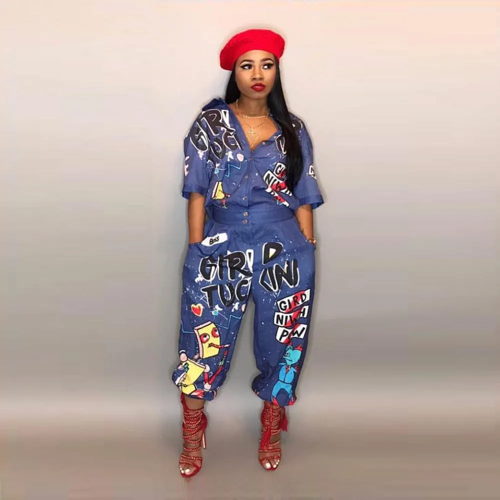 xiangtuibao Ld8103 HOTan and NEWn Women's Clothing  EBay Sexy Letters Printed Horn Cuffless Pants Jumpsuit